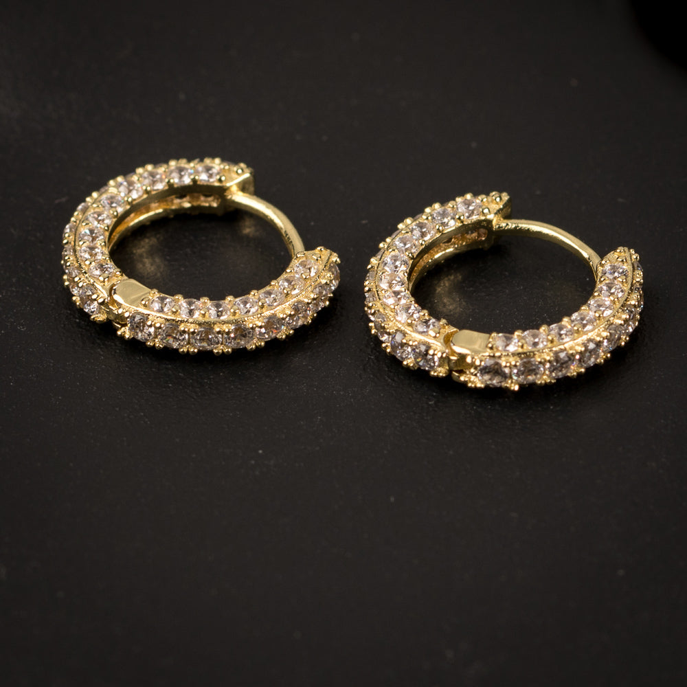 Men'S Fully Iced Small 14K Gold Plated 925 Sterling Silver Cz Hoop Earrings