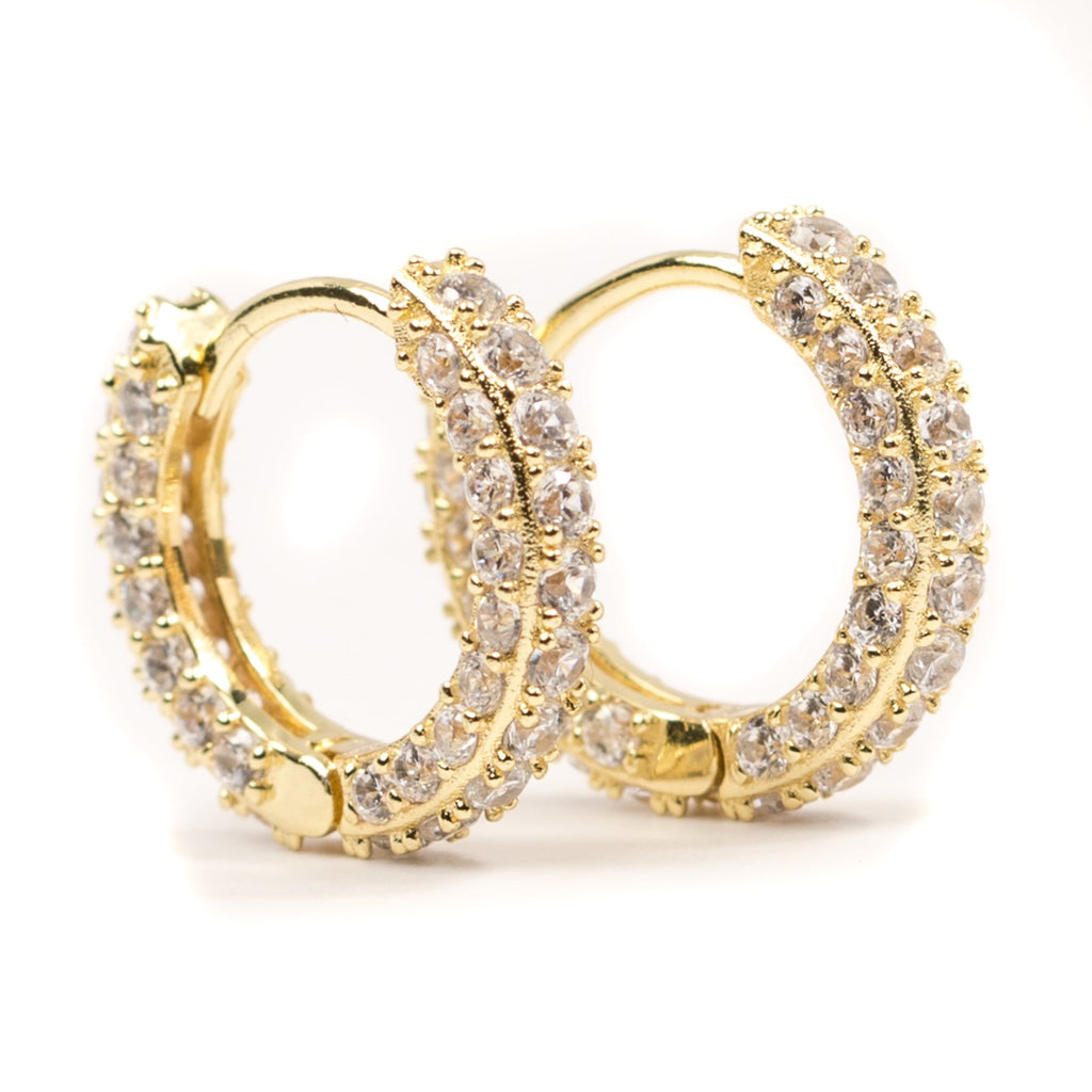 Men'S Fully Iced Small 14K Gold Plated 925 Sterling Silver Cz Hoop Earrings