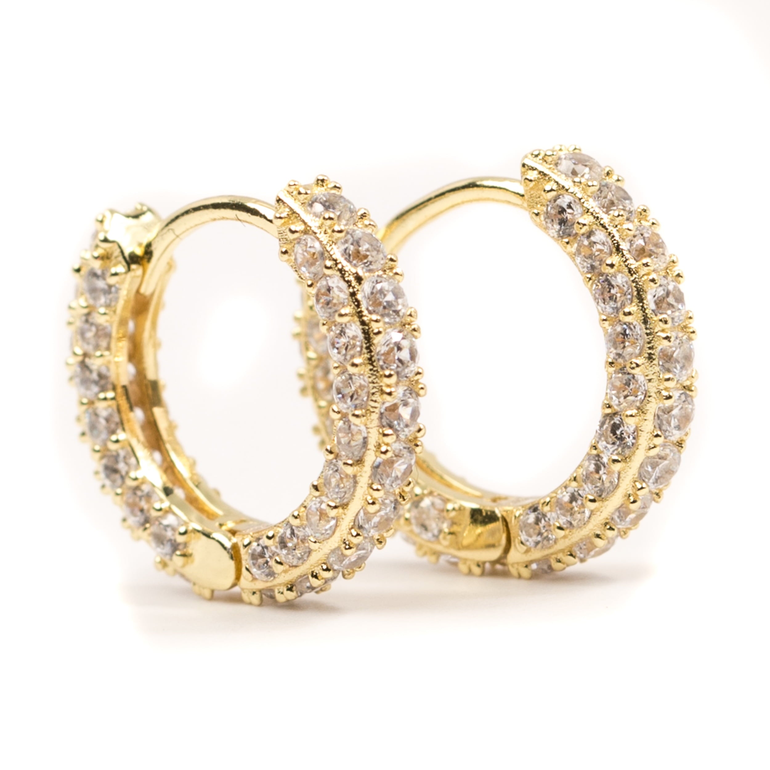 Men'S Fully Iced Small 14K Gold Plated 925 Sterling Silver Cz Hoop Earrings