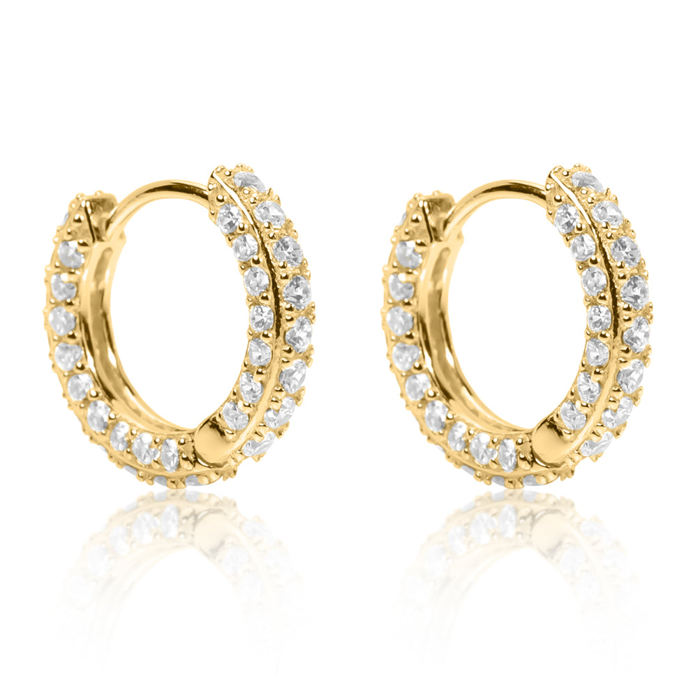 Men'S Fully Iced Small 14K Gold Plated 925 Sterling Silver Cz Hoop Earrings