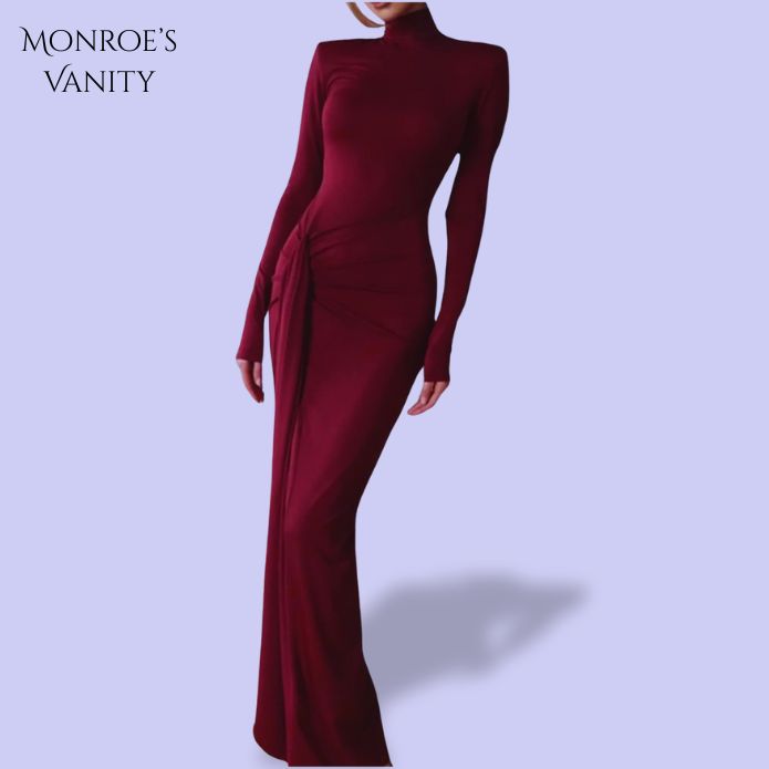 ROSALYN - Long Sleeve Turtleneck Slit Maxi Dress