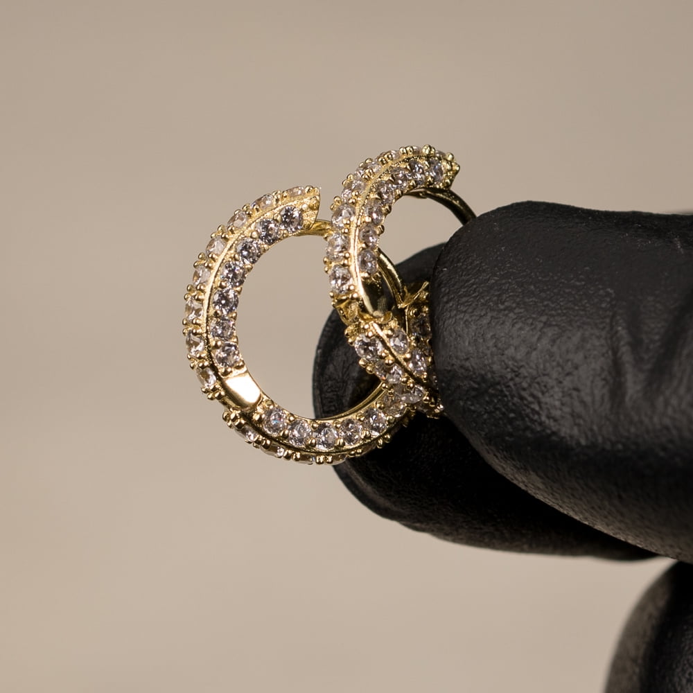Men'S Fully Iced Small 14K Gold Plated 925 Sterling Silver Cz Hoop Earrings