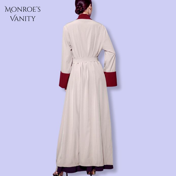 SYLVIE - Red-Brown Patchwork Flare Long Sleeve Dress