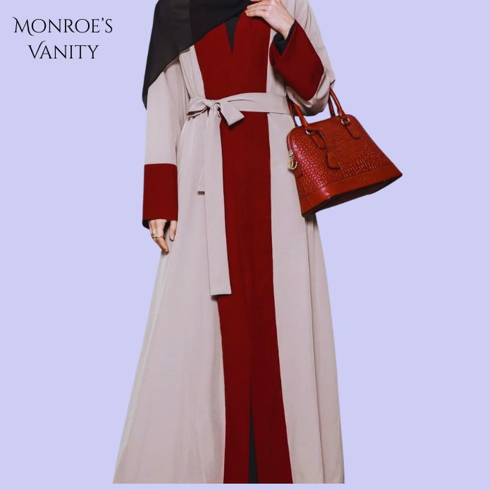 SYLVIE - Red-Brown Patchwork Flare Long Sleeve Dress