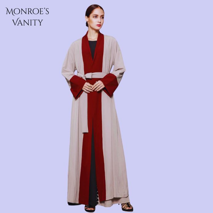 SYLVIE - Red-Brown Patchwork Flare Long Sleeve Dress